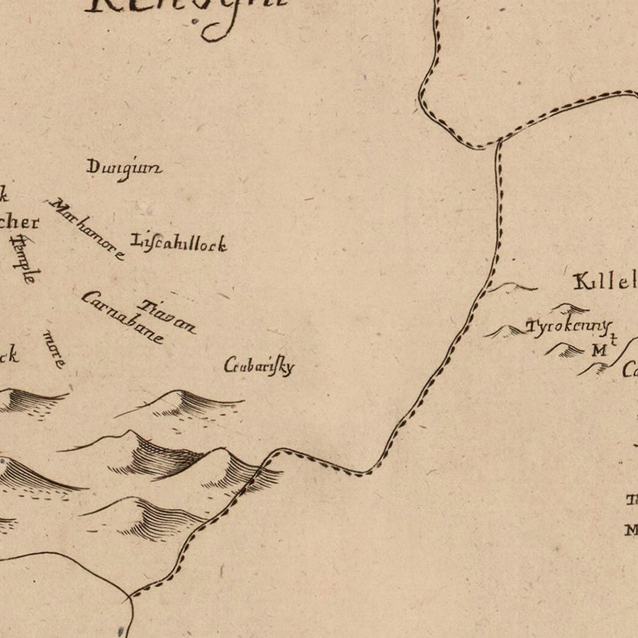 Alte Karte des County Londonderry von Petty, 1685: Ballymoney, Portrush, Coleraine, Limavady, Downhill Demesne, Roe Valley 