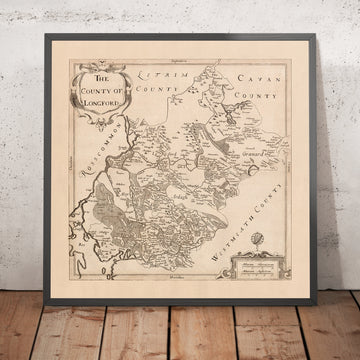 Mappa antica della contea di Longford di Petty, 1685: Kenagh, Lanesborough, Ballymahon, Edgeworthstown, Abbeyshrule 