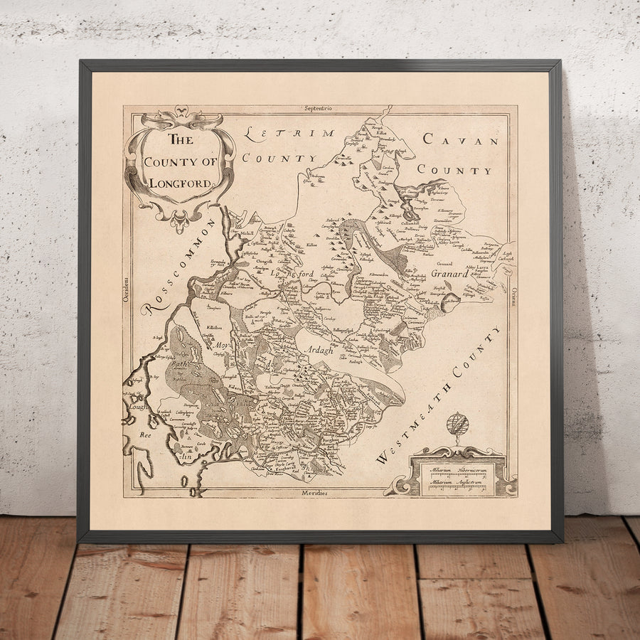 Mappa antica della contea di Longford di Petty, 1685: Kenagh, Lanesborough, Ballymahon, Edgeworthstown, Abbeyshrule 