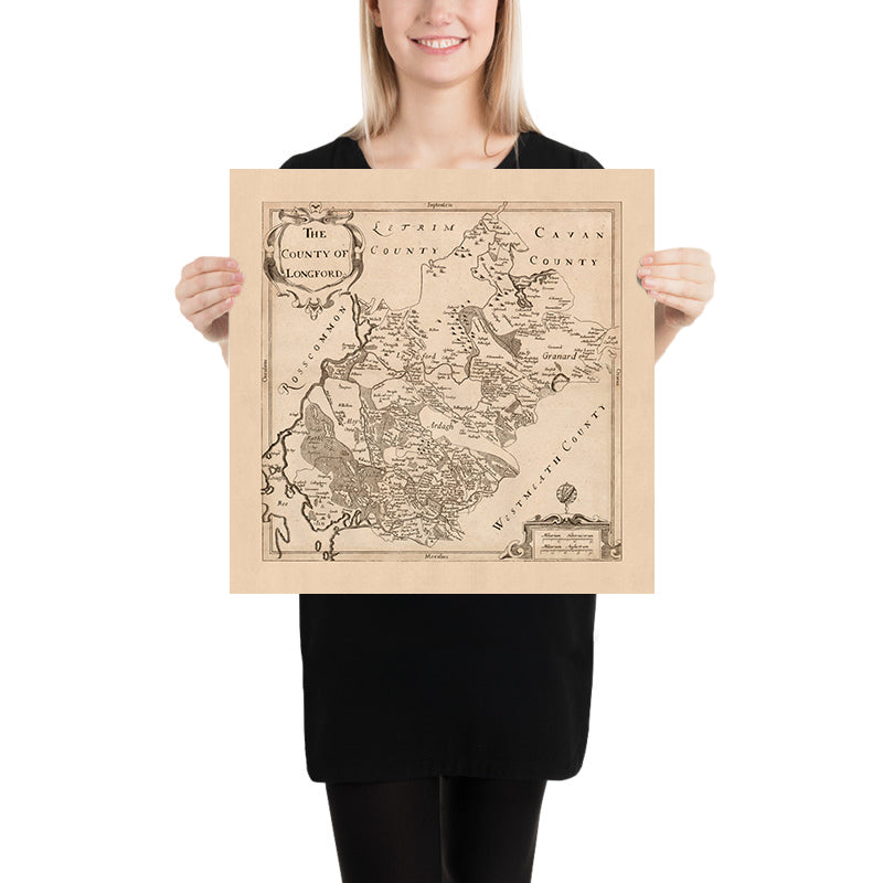 Mappa antica della contea di Longford di Petty, 1685: Kenagh, Lanesborough, Ballymahon, Edgeworthstown, Abbeyshrule 