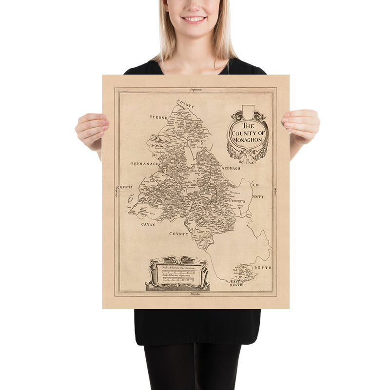 Ancienne carte du comté de Monaghan, 1685 : Monaghan, Glaslough, Castleblaney, Clones, Ballybay