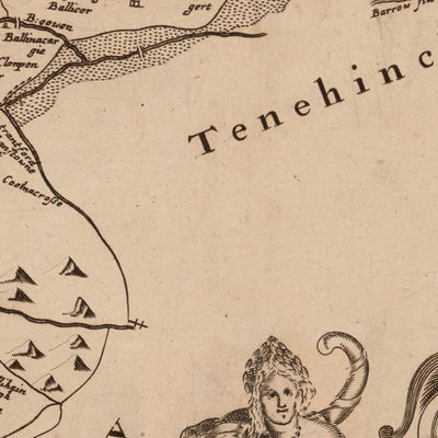 Alte Karte der Grafschaft Offaly von Petty, 1685: Tullamore, Birr, Shinrone, Banagher, Clara