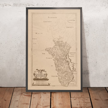 Vecchia mappa della contea di Roscommon di Petty, 1685: Athlone, Boyle, Strokestown, Ballinlough, Tulsk 