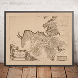 Ancienne carte du comté de Sligo par Petty, 1685 : Boyle, Knocknarea, Lough Gill, Benbulben, montagnes d'Ox 