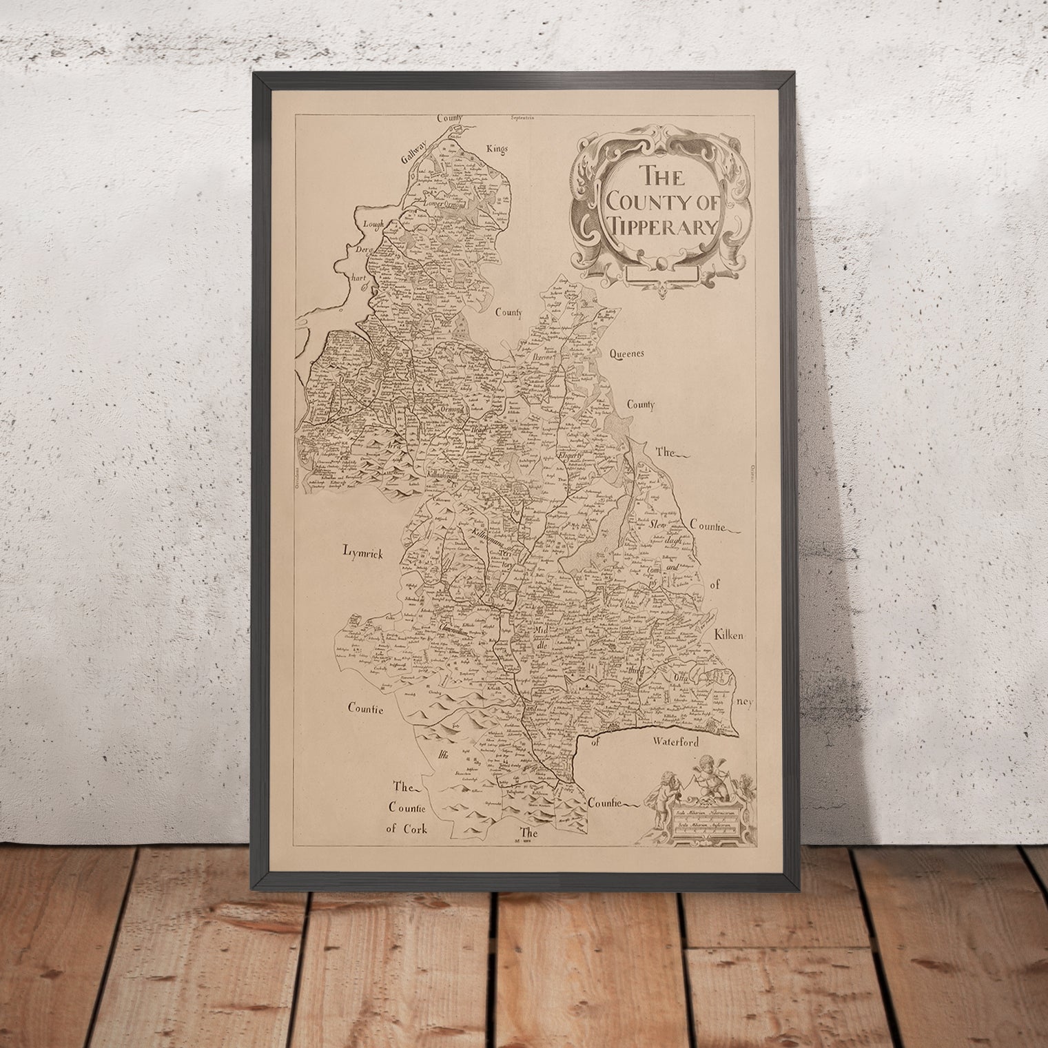 Alte Karte des County Tipperary von Petty, 1685: Cashel, Clonmel, Feth ...
