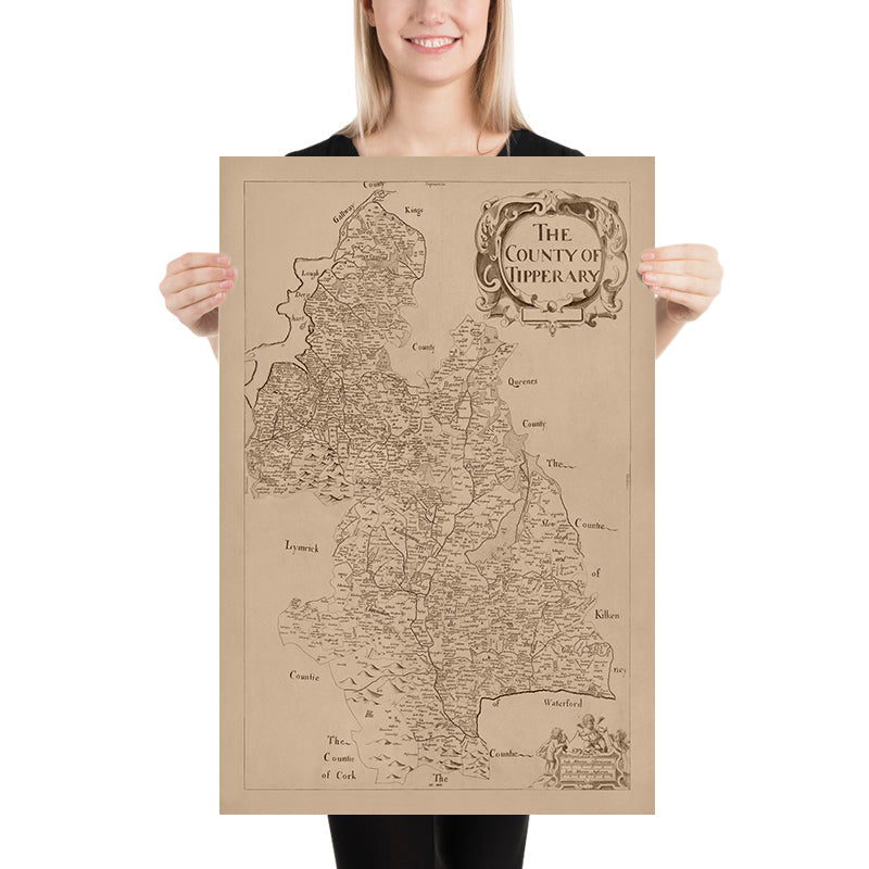 Ancienne carte du comté de Tipperary par Petty, 1685 : Cashel, Clonmel, Fethard, Nenagh, Roscrea