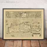 Ancienne carte des îles grecques par Mercator, 1610 : Crète, Corfou, Zante, Santorin, montagnes 