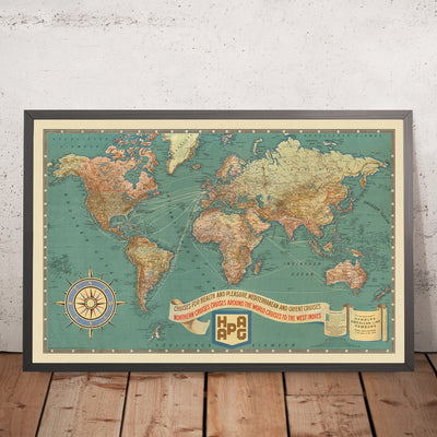 Carte du vieux monde Croisières et itinéraires de dirigeables, 1931 : HAPAG, Zeppelin Routes, conception détaillée