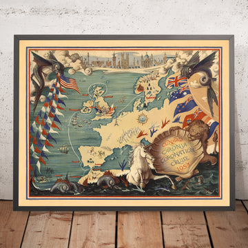Mappa della Crociera di Coronazione della Vecchia Cunard Caronia, 1953: Londra, Parigi, Roma, Gibilterra, Atene 