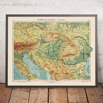 Alte Karte der Donau in Europa von Kartographia Winterthur, 1921: München, Wien, Belgrad, Budapest, Bukarest 