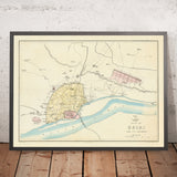 Alte Karte von Delhi von Weller, 1860: Jama Masjid, Der Palast, Bootsbrücke, Kasernen, Fluss Jumna 