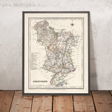 Old Map of Derbyshire by Samuel Lewis, 1844: Buxton, Ashbourne, Matlock, Bakewell, Chatsworth House