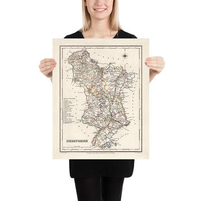 Old Map of Derbyshire by Samuel Lewis, 1844: Buxton, Ashbourne, Matlock, Bakewell, Chatsworth House