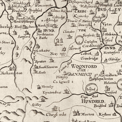 Alte Karte von Devon, 1611 von John Speed - Plymouth, Exeter, Torquay, Paignton, Exmouth, Barnstaple 