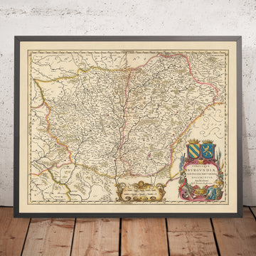 Mappa antica della Borgogna, Francia di Visscher, 1690: Digione, Besançon, Chalon-sur-Saône, Belfort, Parco naturale regionale del Morvan 