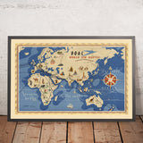 Old Pictorial Map of Eastern Hemisphere Air Routes by BOAC, 1949: Mid-Twentieth Century Aviation