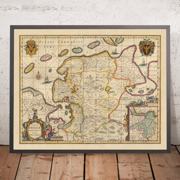 Alte Karte von Ostfriesland von Visscher, 1690: Wilhelmshaven, Emden, Aurich, Leer, Leyhörn Naturschutzgebiet 