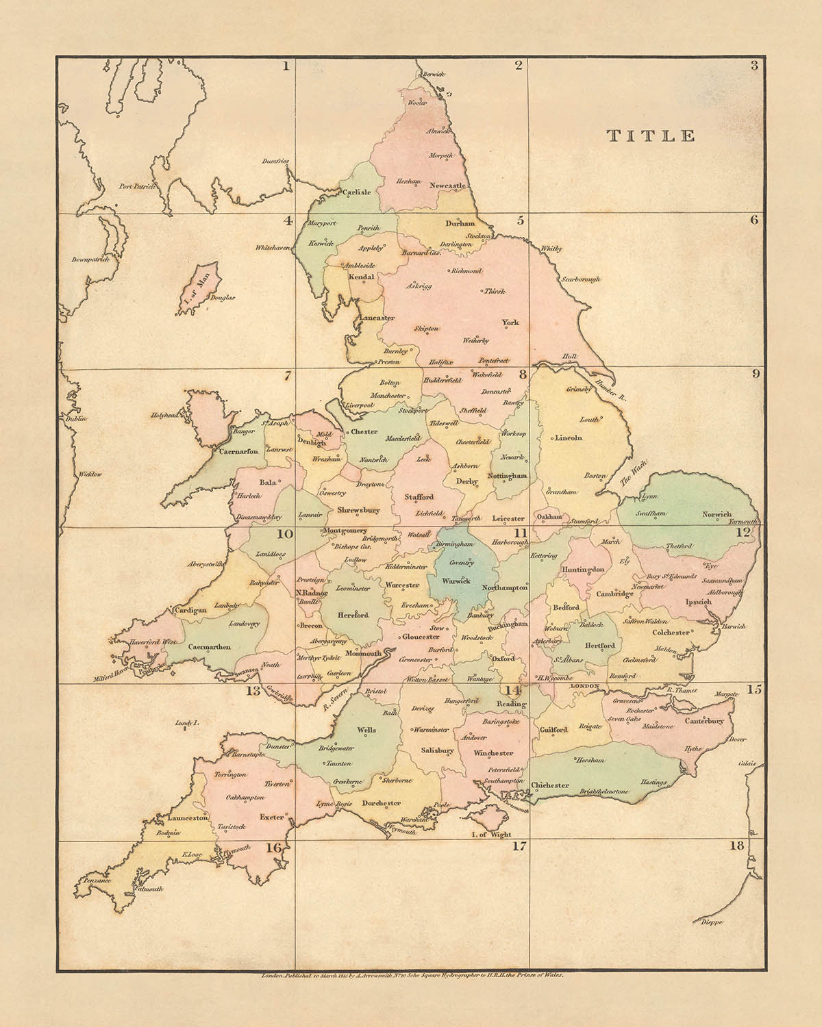 Alte Karte von England und Wales von Arrowsmith, 1818: London, Birmingham, Manchester, Liverpool, Leeds