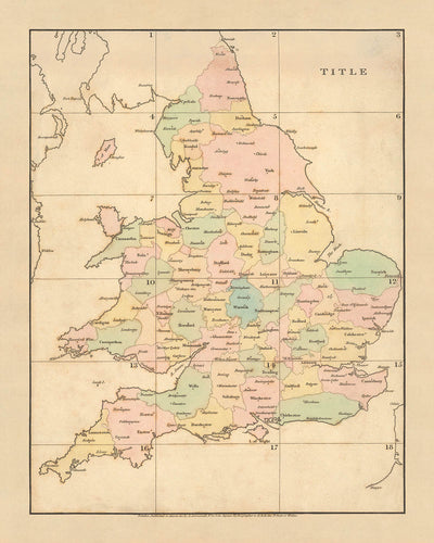 Old Simple County Map of England & Wales by Arrowsmith, 1818: Colour Coded Counties and County Towns