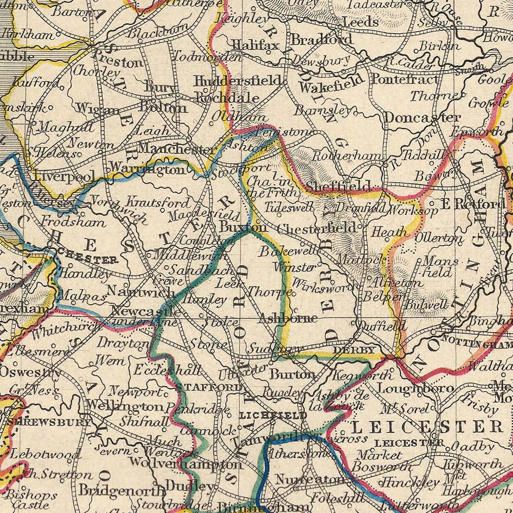 Alte Karte von England und Wales von Tallis, 1851: London, Oxford, Doncaster, Portsmouth, Newcastle