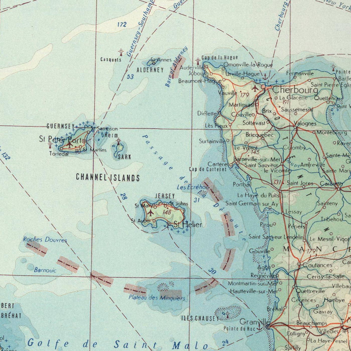 Old Map of The English Channel (La Manche), 1967: Southern England, Northwest France, Maritime Routes, Channel Isles