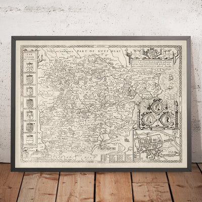 Old Map of Essex in 1611 by John Speed - Southend, Colchester, Chelmsford, Basildon