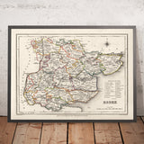 Ancienne carte de l'Essex, 1844, par Samuel Lewis - Great Eastern Railway, ECR, Chelmsford, Colchester