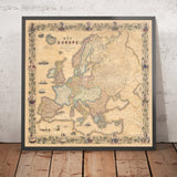 Carte ancienne rare de l'Europe par Ensign, Bridgman & Fanning, 1855 : Portraits de Victoria, Isabella, Napoléon, etc. 