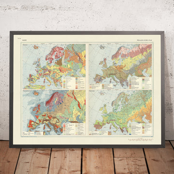 Alte Infografik-Karte der europäischen Geologie, 1967: Geomorphologie, Böden, Vegetation 