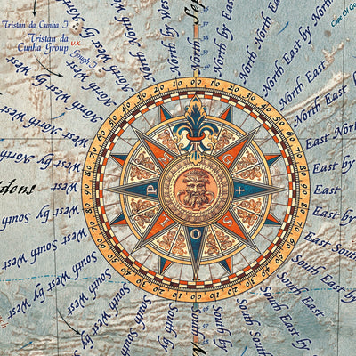Carte du monde exécutive par Ray&Co, 2025 : Relief océanique 3D, esthétique vintage, chaque drapeau 