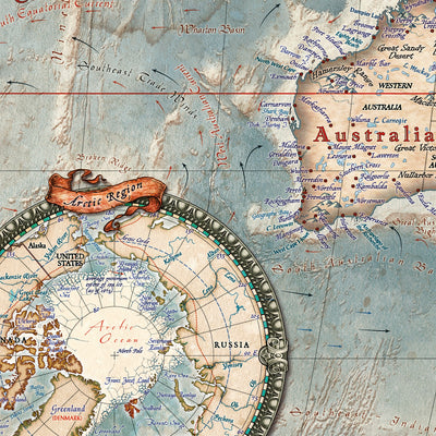 Carte du monde exécutive par Ray&Co, 2025 : Relief océanique 3D, esthétique vintage, chaque drapeau 