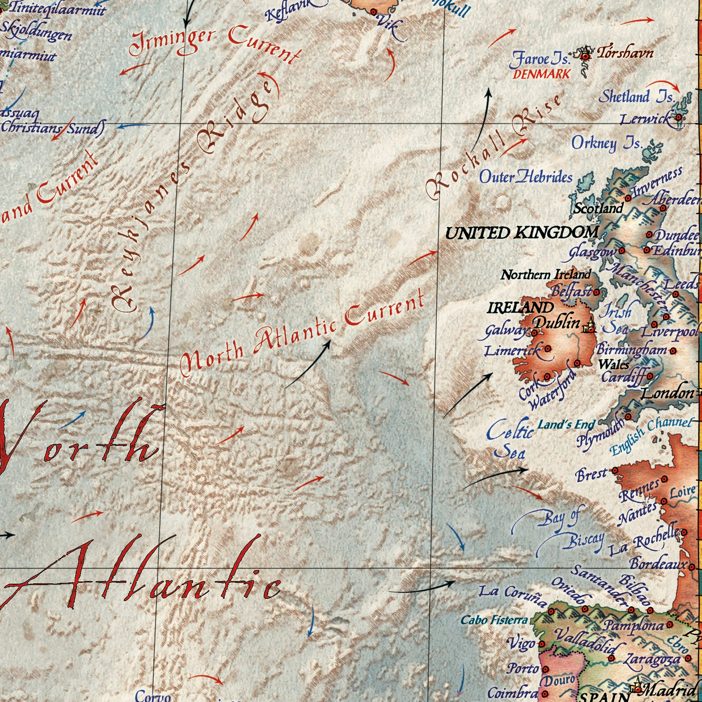 Carte du monde exécutive par Ray&Co, 2025 : Relief océanique 3D, esthétique vintage, chaque drapeau 