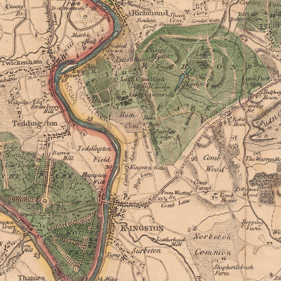 Alte Karte von London und den Vororten (25 Meilen) im Jahr 1790, von W. Faden - Kent, Sussex, Surrey, Essex, Middlesex, Hertfordshire 