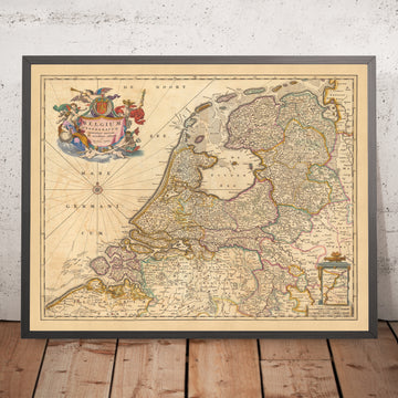 Ancienne carte de la Belgique fédérée par Visscher, 1690 : Amsterdam, Rotterdam, Anvers, Düsseldorf, Gand