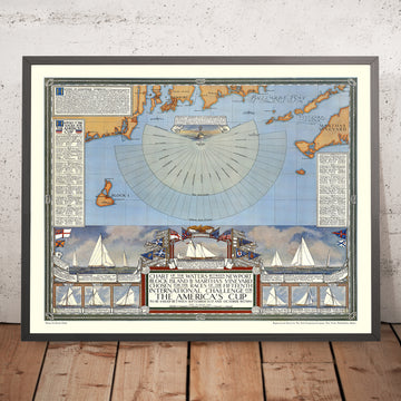 Old America’s Cup Map by Clegg, 1934: Yacht Race, Newport, Martha&