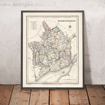 Old Map of Monmouthshire, Wales by Lewis, 1844: Newport, Cwmbran, Abergavenny, Chepstow, Monmouth