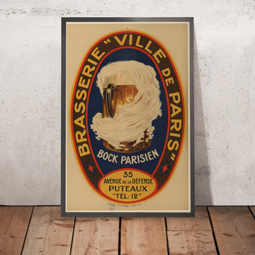 A framed image of Brasserie Ville de Paris Vintage Beer Poster, 1921