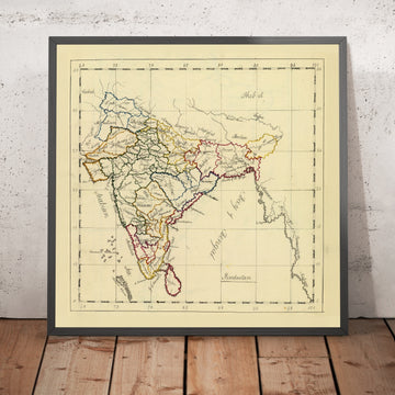 Old Manuscript Map of Indian Subcontinent by Bowen, 1810: Ganges, Indus, Delhi, Bombay, Calcutta