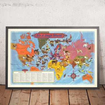 Carte du monde des races de chiens picturale par Langeneckert, 1968 