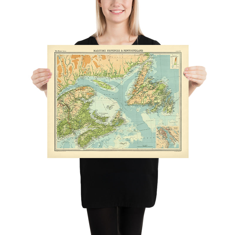 Old Map of Halifax, Newfoundland, Nova Scotia & New Brunswick by Bartholomew, 1922