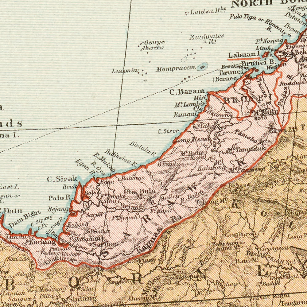 Old Map of the East Indies by Stanford, 1926: Indonesia, Malaysia, Philippines, Railways
