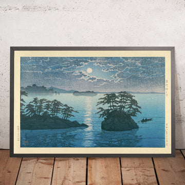 Ein gerahmtes Bild von Futago Island – Moonlight At Matsushima von Hasui Kawase, 1935
