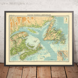 Ancienne carte de Halifax, Terre-Neuve, Nouvelle-Écosse et Nouveau-Brunswick par Bartholomew, 1922 