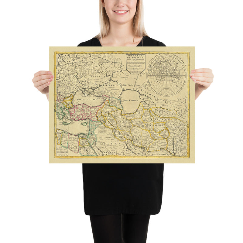 Old Map of Eastern or Byzantine Roman Empire by Senex, 1714: Constantinople, Armenia, Trade Routes, Sassanid Empire, Anatolia
