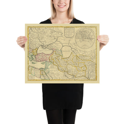 Old Map of Eastern or Byzantine Roman Empire by Senex, 1714: Constantinople, Armenia, Trade Routes, Sassanid Empire, Anatolia