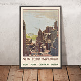 Affiche de voyage New York : Upper Bay depuis Lower Manhattan par Leslie Ragan, 1920 