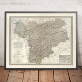 Ancienne carte militaire du Tyrol, du Vorarlberg et du Liechtenstein par Weiland, 1856 : Innsbruck, Bregenz, Vaduz, col de l’Arlberg, Rhin 