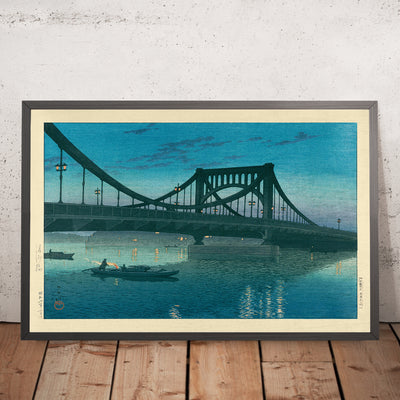 A framed image of Kiyosu Bridge by Hasui Kawase, 1935