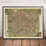 Antica mappa pittorica di Roma, 1696: Fiume Tevere, Colosseo, Circo Massimo, Pantheon, Foro Romano 
