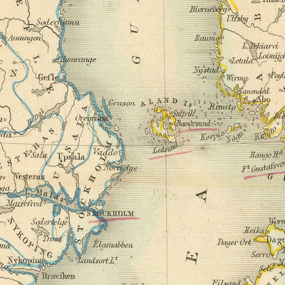 Old Map of Finland, Denmark & the Baltics by Tallis, 1851: St. Petersburg, Stockholm, Riga, Gotland, Gulf of Finland